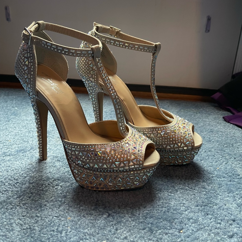 Thalia Sodi Iridescent Champagne Platform Peep Toe Heels - Only Worn Once!